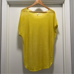 Eileen Fisher Women's L Organic Linen Slub Top Boxy Sleeveless Yellow Sweater